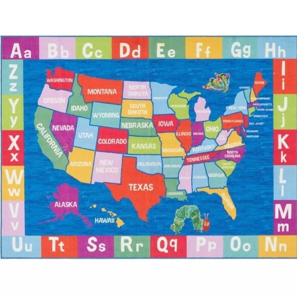 Eric Carle Official 51.5" x 36.5" Kids Area Rug Synthetic Elementary US Map EUC - Picture 1 of 5